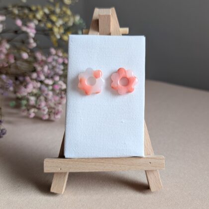 Koralowe kwiatki mini - Ręcznie robione kolczyki z modeliny