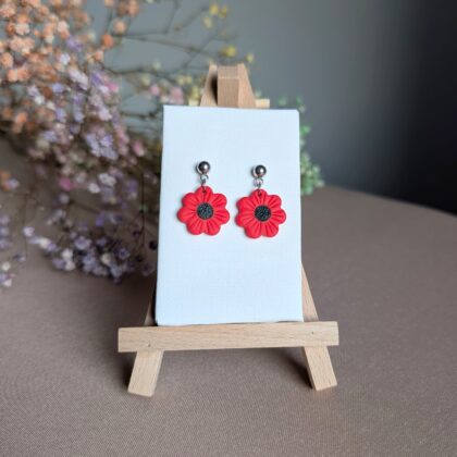 Wiszące maki - Ręcznie robione kolczyki z modeliny