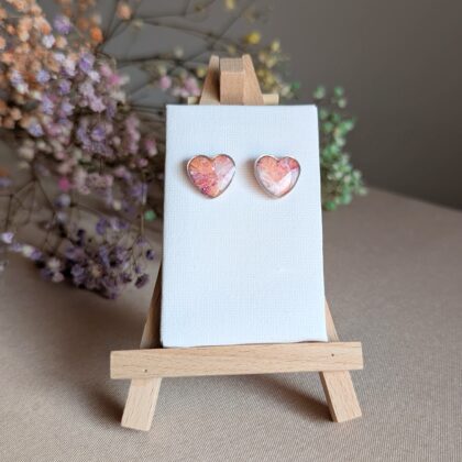 Różowo-koralowe serduszka - Ręcznie robione kolczyki z modeliny