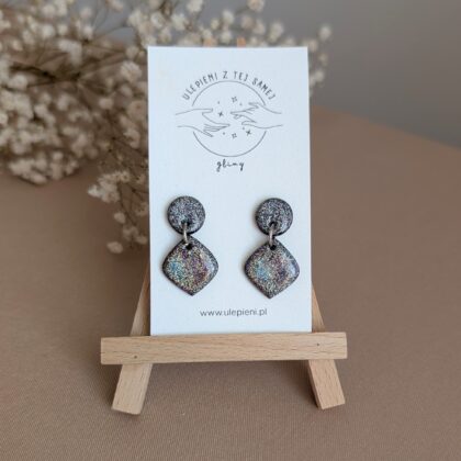 Brokatowy, holo blask - Ręcznie robione kolczyki z modeliny