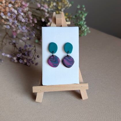 Turkusowo-fioletowa abstrakcja - Ręcznie robione kolczyki z modeliny