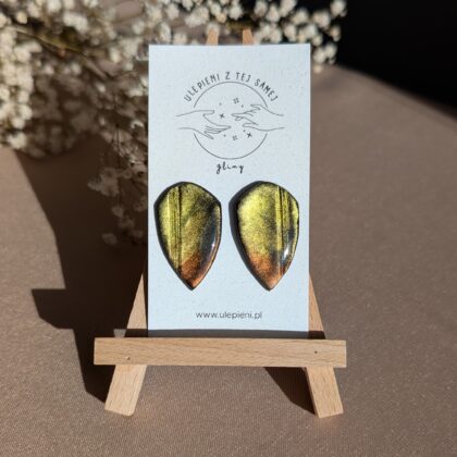 Złoto-miedziane liście - Ręcznie robione kolczyki z modeliny