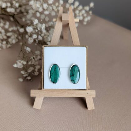 Szmaragdowo-srebrny marmurek, sztyfty - Ręcznie robione kolczyki z modeliny