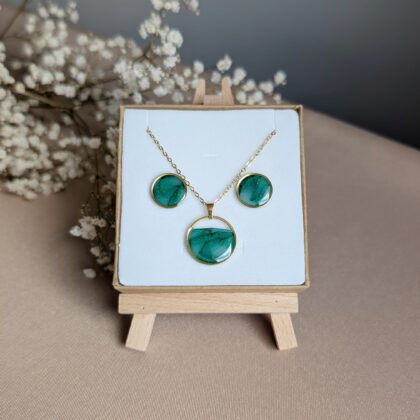 Zielono-złoty komplet - Ręcznie robiona biżuteria z modeliny