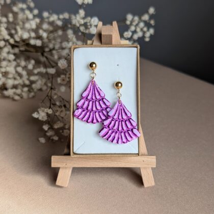 Fioletowa choinka - Ręcznie robione kolczyki z modeliny
