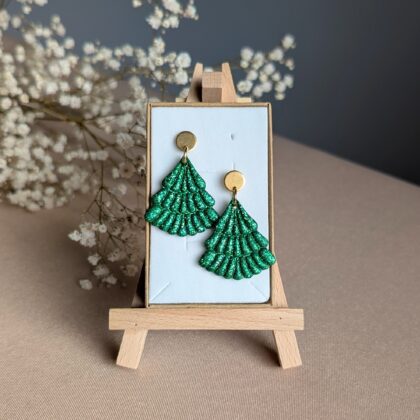 Brokatowa choinka - Ręcznie robione kolczyki z modeliny