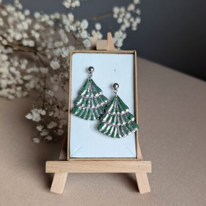 Zielono-srebrne kolczyki choinki