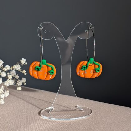 Wiszące dynie z wąsami - Ręcznie robione kolczyki z modeliny