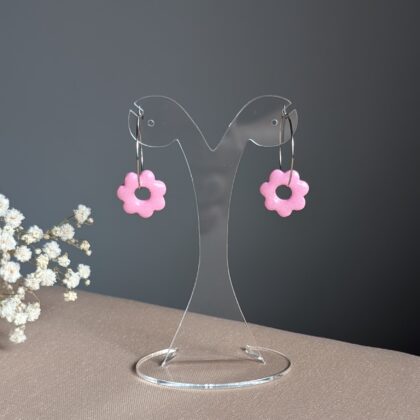 Różowe kwiatki wiszące - Ręcznie robione kolczyki z modeliny