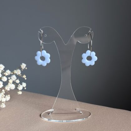 Błękitne kwiatki wiszące - Ręcznie robione kolczyki z modeliny