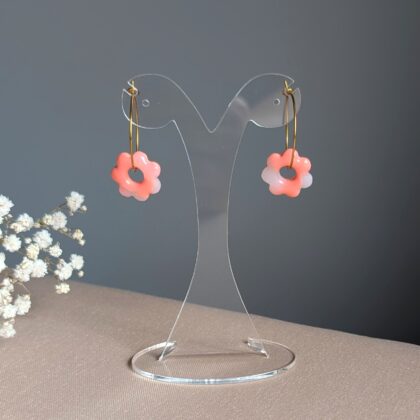 Koralowe kwiatki wiszące - Ręcznie robione kolczyki z modeliny