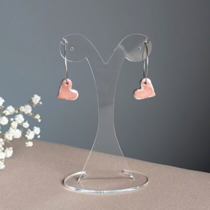 Różane, wiszące serduszka - Ręcznie robione kolczyki z modeliny